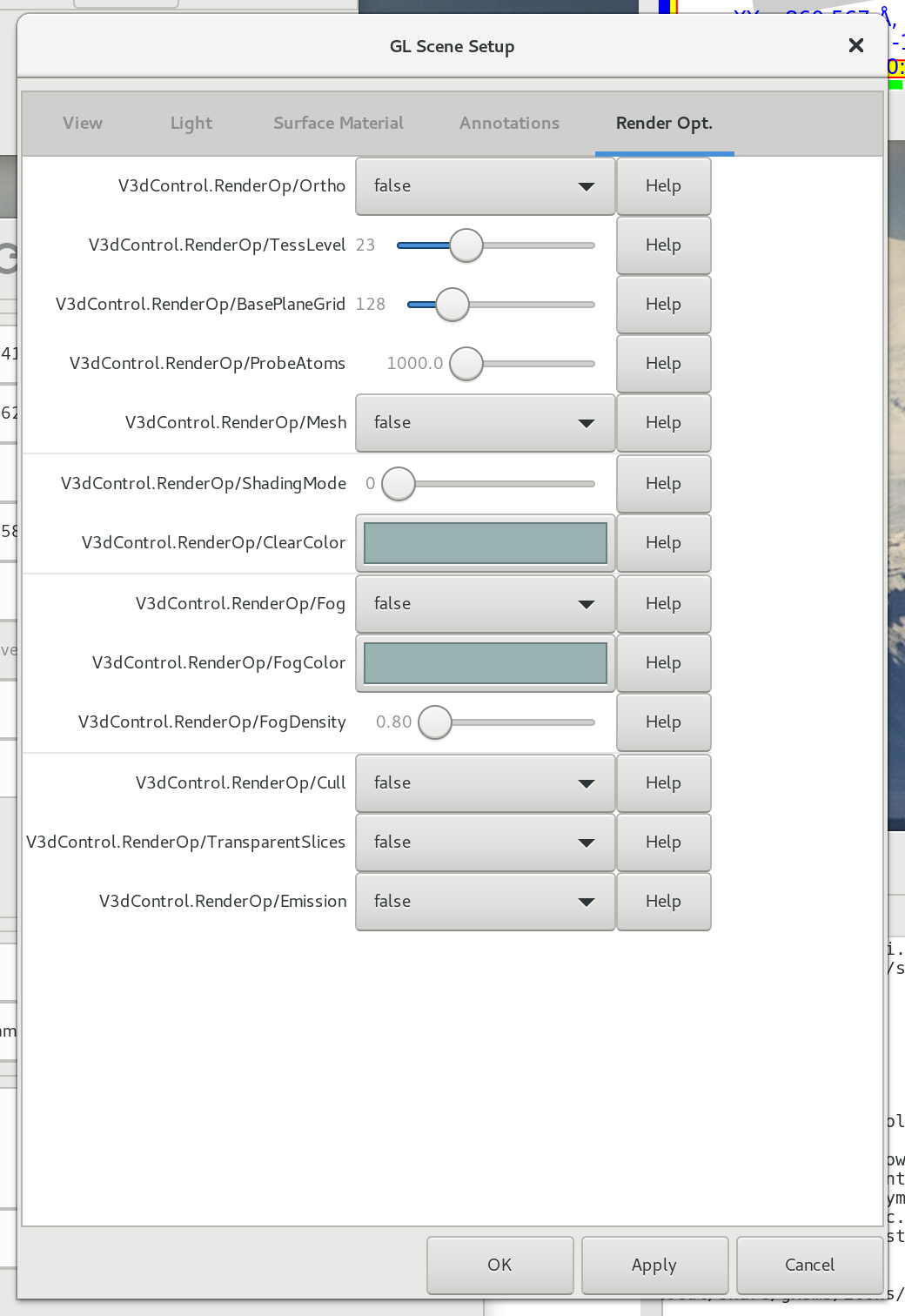 3D Scene View Options, typical settings for a surface terrain like
rendering.