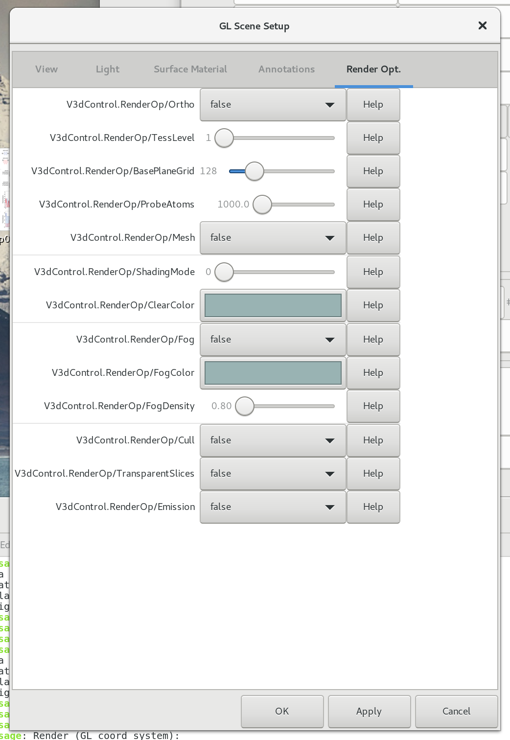 3D Scene View Option, typical settings for a volume
rendering.