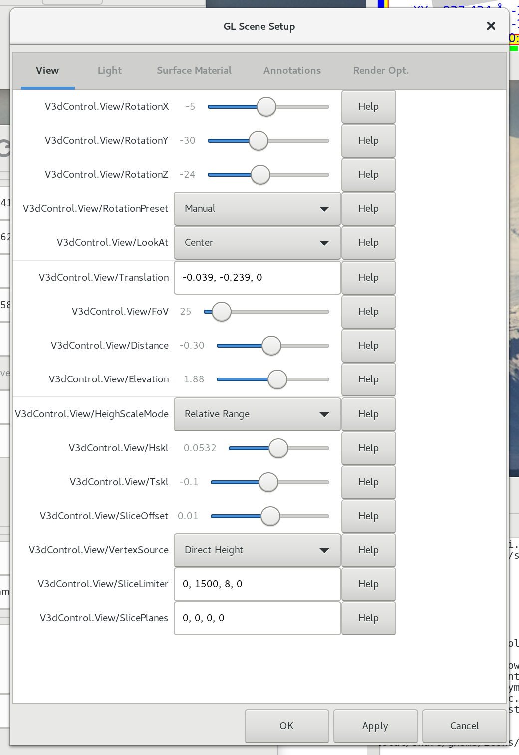 3D Scene View Control, typical settings for a surface terrain like
rendering.